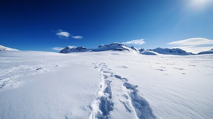 Poster - Vast Frozen Landscape of SnowCovered Mountains Under Bright Blue Sky : Generative AI
