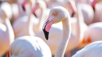 Poster - Gorgeous close up of elegant flamingo with vivid colors surrounded by a flock in a natural setting : Generative AI