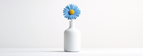 Poster - single delicate flower in a white vase, soft natural light, simple elegance, timeless beauty, high-detail photography, gentle pastel tones, minimalist still life, peaceful ambiance, artistic balance,