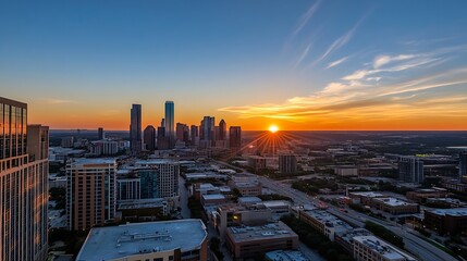 Aufkleber - Stunning Cityscape of Houston at Sunset with Skyscrapers : Generative AI