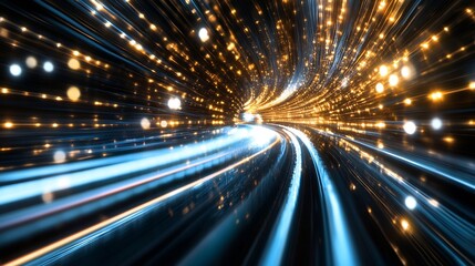 Poster - Dynamic Light Trails Creating a Futuristic Tunnel Effect in Motion : Generative AI