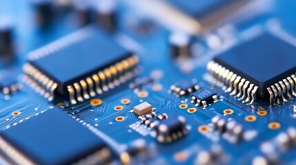 Poster - Close-up view of computer circuit board showcasing intricate details of microchips and electronic components : Generative AI