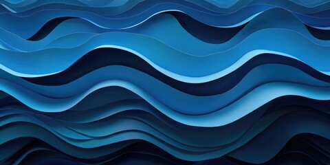 Poster - Layer blue paper cut texture. Abstract wavy pattern design. Background image of gradient blue color with wavy pattern. Background image of gradient paper cut with wavy texture. Ocean concept. AIG51.