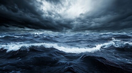 Poster - Dramatic Seascape with Dark Waves and Ominous Skies Captured During a Stormy Day : Generative AI