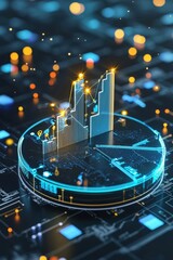 Poster - A futuristic representation of financial growth using data visualization. This digital concept features graphs and charts illustrating trends in a high-tech environment.