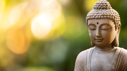 Wall Mural - Serene Close-Up of a Buddha Statue with Natural Light and Bokeh Background : Generative AI