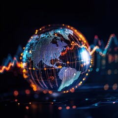 Poster - digital global network with charts and lights