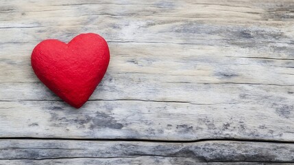 Poster - Vibrant Red Heart Object on Weathered Wooden Background Evoking Love and Care : Generative AI