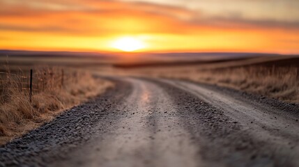 Aufkleber - Serene dirt road leading to a stunning sunset capturing the beauty of rural landscapes and nature's tranquility : Generative AI
