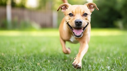 Aufkleber - Happy Playful Dog Running on Green Grass in a Sunny Outdoor Environment : Generative AI