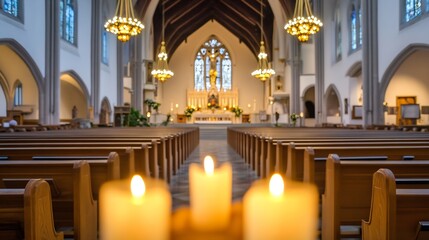 Aufkleber - Stunning Interior of Historic Church with Beautiful Lighting and Decorative Elements : Generative AI