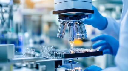 Poster - Advanced Laboratory Microscope in Action with Scientist Handling Samples : Generative AI
