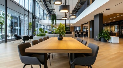 Poster - Modern Office Interior with Elegant Wooden Table and Stylish Chairs : Generative AI