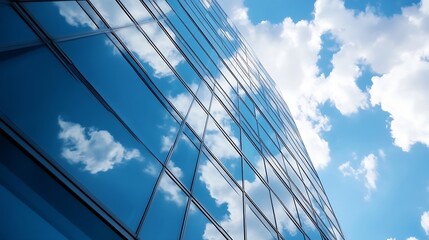 Aufkleber - Modern Glass Building Reflecting Blue Sky and Beautiful Clouds in Contemporary Urban Setting : Generative AI