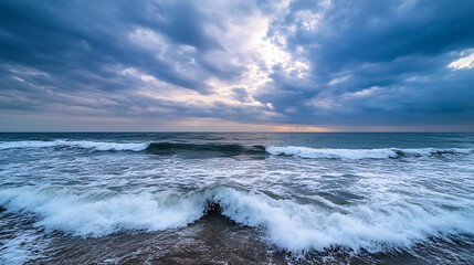 Poster - Dramatic Seascape with Rolling Waves Under a Moody Sky Capturing the Beauty of Nature : Generative AI