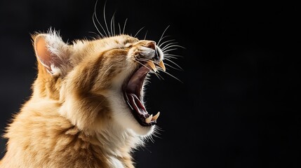 Poster - Majestic Orange Cat Yawning Openly Showcasing Its Sharp Teeth and Furry Features : Generative AI