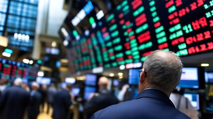 Aufkleber - Busy stock market trading floor showing screens with live financial data and traders : Generative AI
