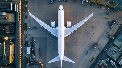 Poster - Impressive Overhead View of Modern Passenger Airplane Parked on Airport Runway : Generative AI