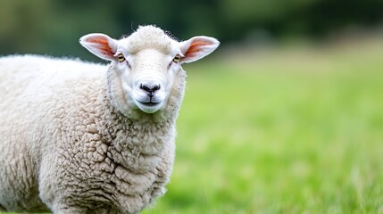 Poster - CloseUp of a Playful Sheep in a Green Meadow Under Natural Light : Generative AI