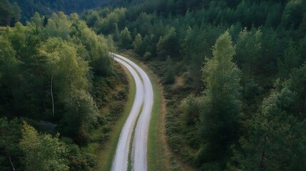 Aufkleber - Winding Trail Through Lush Green Forest Surrounded by Verdant Trees Captured from Above : Generative AI