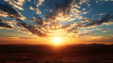 Poster - Stunning sunset view with vibrant colors illuminating the sky over a serene landscape : Generative AI