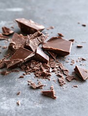 Aufkleber - Delicious broken chocolate pieces arranged on a dark stone surface inviting sweet indulgence : Generative AI