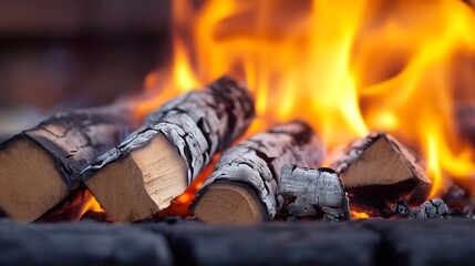 Aufkleber - Cozy Campfire Flames with Logs Burning Brightly in a Rustic Setting : Generative AI