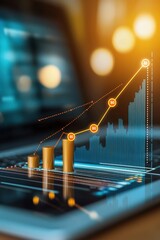 Poster - A visually striking growth graph displayed on a laptop screen, illustrating data analytics and financial metrics. Ideal for business and technology themes.