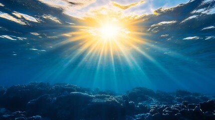 Poster - Stunning underwater view of sunlight streaming down through clear ocean water : Generative AI
