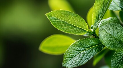 Poster - Close up of vibrant green leaves showcasing nature's beauty in a serene environment : Generative AI