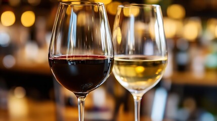 Aufkleber - Exquisite Close Up of Red and White Wine Glasses in a Cozy Bar Setting : Generative AI