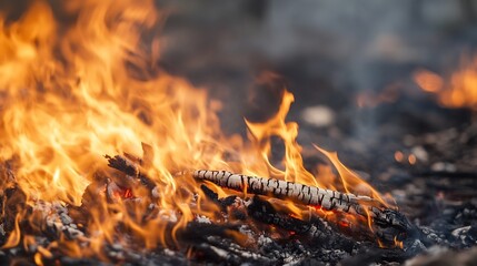 Leinwandbilder - Intense Flames Consuming Wood and Charcoal Creating a Dramatic Fiery Scene : Generative AI