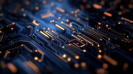 Poster - Futuristic Circuit Board Design Featuring Glowing Lights and Patterns : Generative AI