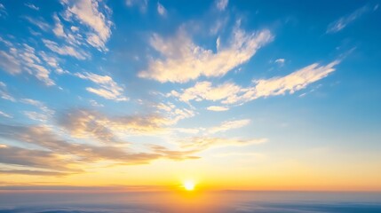 Fototapete - Breathtaking sunrise over the horizon with vibrant clouds and warm colors lighting up the sky : Generative AI