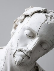 Aufkleber - Close up of a cracked white sculpture of a face symbolizing decay and loss of faith : Generative AI