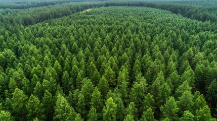 Aufkleber - Aerial view of a dense green forest filled with tall evergreen trees in a natural landscape : Generative AI