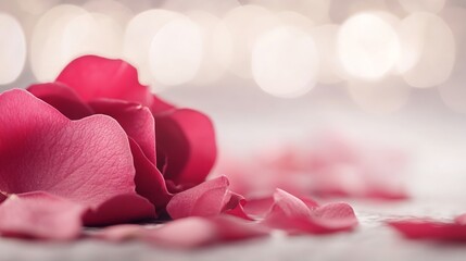 Aufkleber - Delicate Rose Petals Spread Across a Soft Surface with Blurred Glittering Background : Generative AI