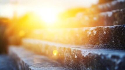 Poster - Sunset illuminating rustic stone stairs creating a mystical atmosphere in a peaceful outdoor setting : Generative AI