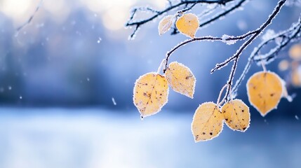 Wall Mural - Delicate frostcovered leaves shimmering in a winter landscape creating a serene and tranquil atmosphere : Generative AI