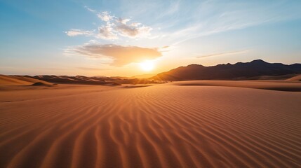 Poster - Stunning Sunset Over Dunes in a Vibrant Desert Landscape : Generative AI