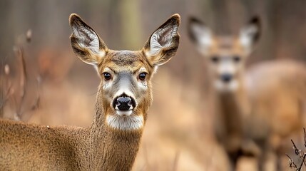 Poster - Closeup of a curious deer in a natural habitat exploring its surroundings : Generative AI