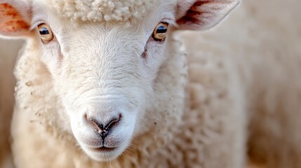 Poster - Close Up Portrait of a Charming Sheep with Soft Wool and Expressive Eyes : Generative AI