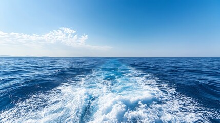 Poster - Vibrant Blue Ocean Waves Captured Under Clear Sky Perfect for Travel and Nature Themes : Generative AI