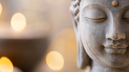 Aufkleber - Beautiful close-up of serene Buddha statue surrounded by soft light and ambiance : Generative AI