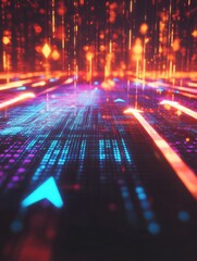 Poster - Abstract blurry digital grid background with arrows. Growth and media concept. 3D Rendering