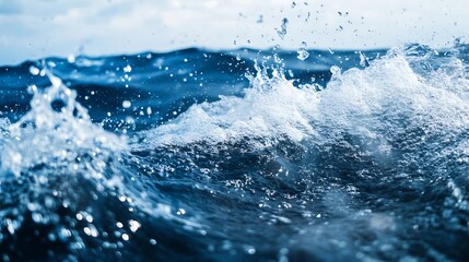 Poster - Captivating close up of ocean waves crashing with water droplets and vibrant blue hues : Generative AI