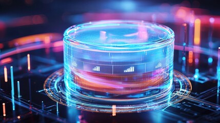 Poster - This futuristic digital rendering showcases a holographic data storage unit, symbolizing advanced technology and innovation in data management systems.