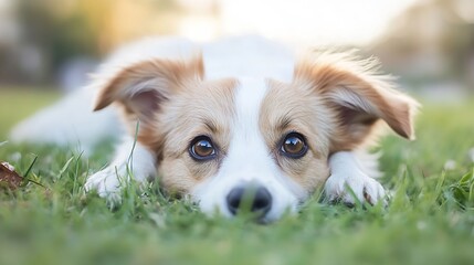 Poster - Adorable corgi dog relaxing on soft green grass during a sunny day : Generative AI