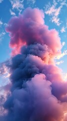 Poster - Creating a dreamy aura, fluffy clouds blend shades of pink, purple, and blue as the sun sets, illuminating the sky with stunning colors and textures in a tranquil evening atmosphere