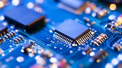 Leinwandbilder - Close up of a Circuit Board with Microchip Components for Technology and Electronics : Generative AI